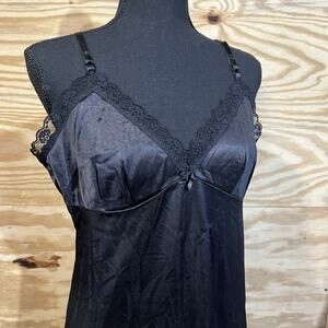 Vintage L’Eggs Y2K Slip Dress Fairy Goth Lace Trim Black Size 38 Whimsigoth